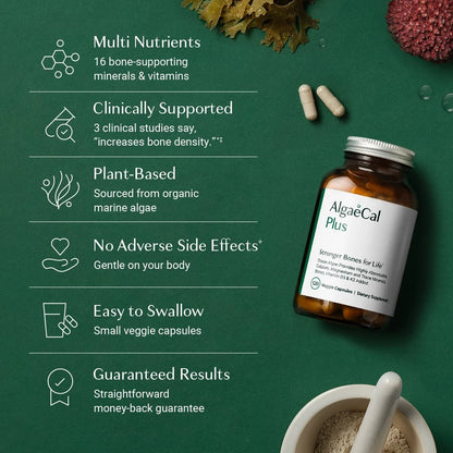 ALGAECAL Plus Calcium Supplement for Bone Density, with D3 K2, 120 Caps